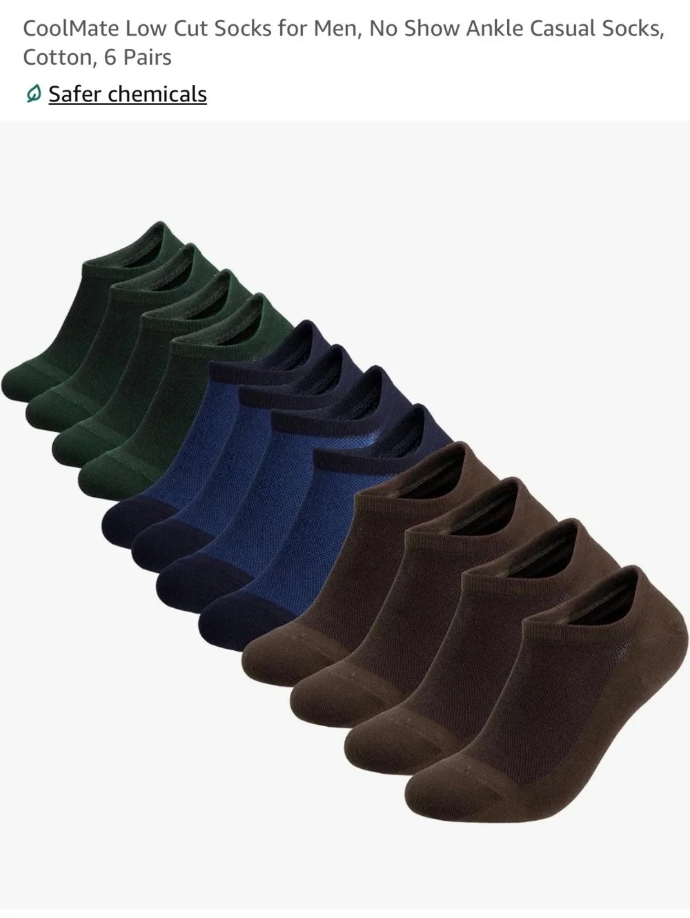 CoolMate Low Cut Ankle Socks for Men, 6 Pairs, Cotton Blend